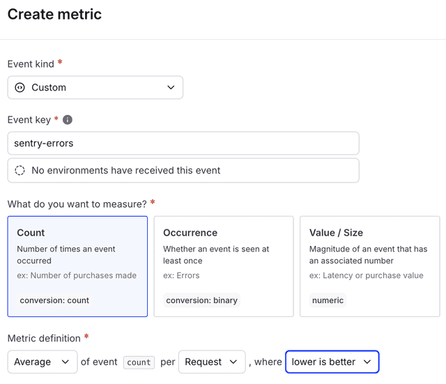 The metric creation dialog.