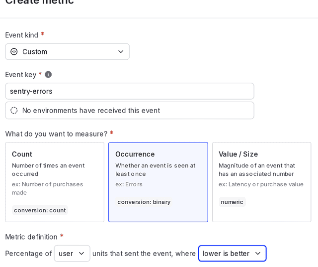 The metric creation dialog.