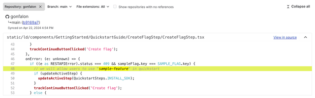 The code references tab for a feature flag.