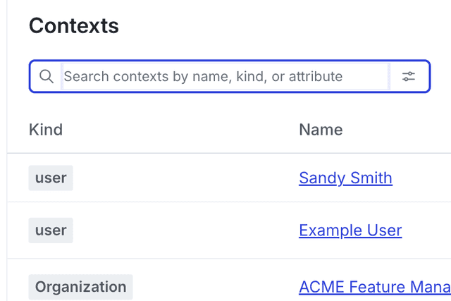 A search query for "user" context kinds.