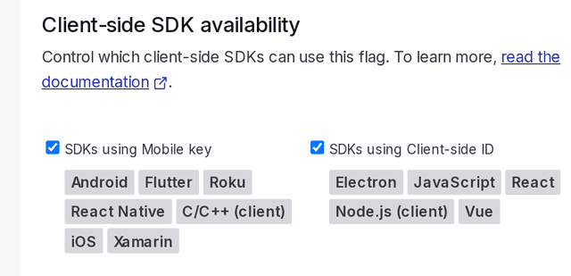 The "Client-side SDK availability" section of a flag's "Settings" page.