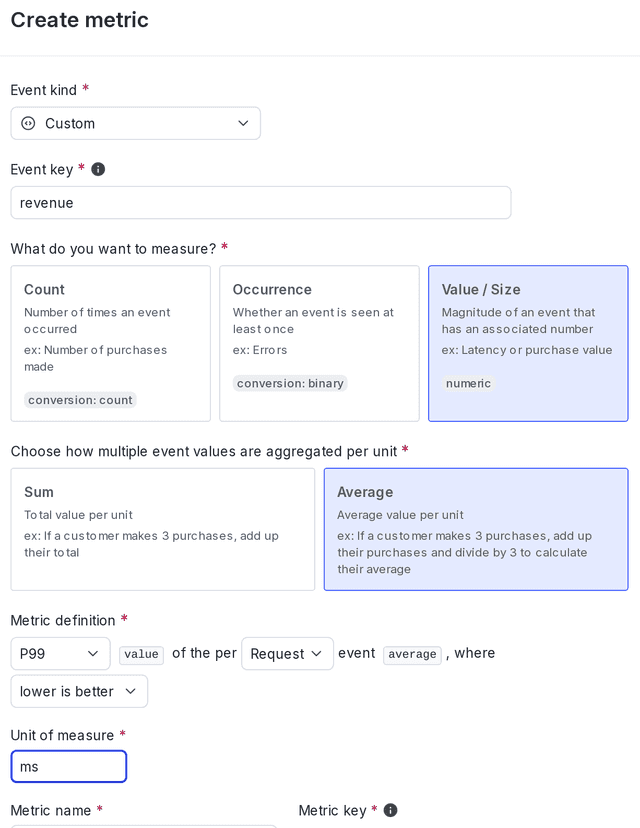 The metric creation dialog.