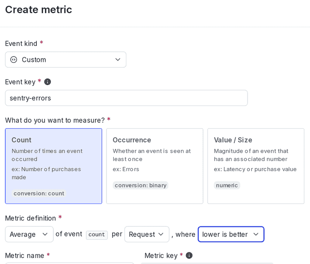 The metric creation dialog.