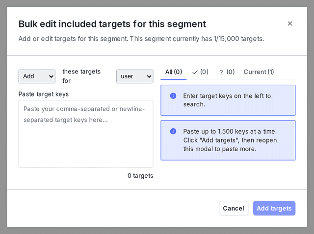 The "Bulk edit targets for this segment" dialog.