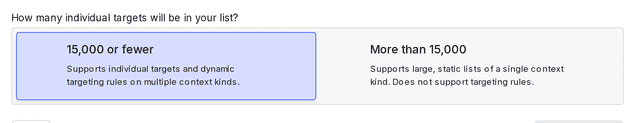 A portion of the "Create a segment" dialog, showing a question about the size of the list-based segment.