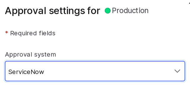 LaunchDarkly environment approval settings with ServiceNow configured.