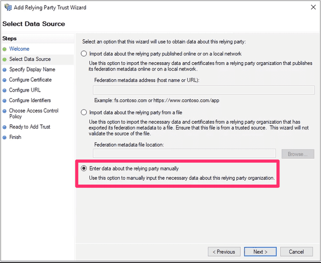 The Select Data Source screen.