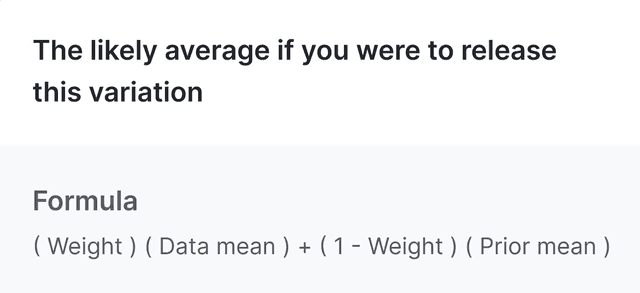 The formula for the posterior mean of a variation in an experiment's results table.