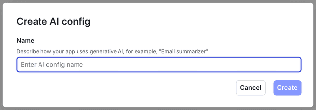 The "Create an AI config" dialog.