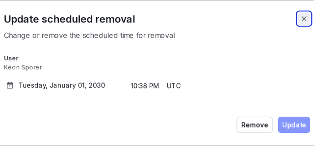 The "Schedule removal" dialog to schedule the targeting removal.