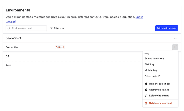 The environment overflow menu, including the "Edit environment" option.