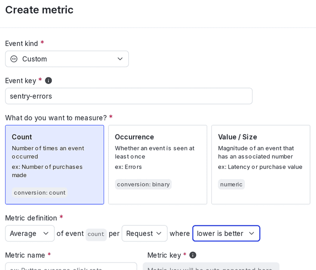 The metric creation dialog.