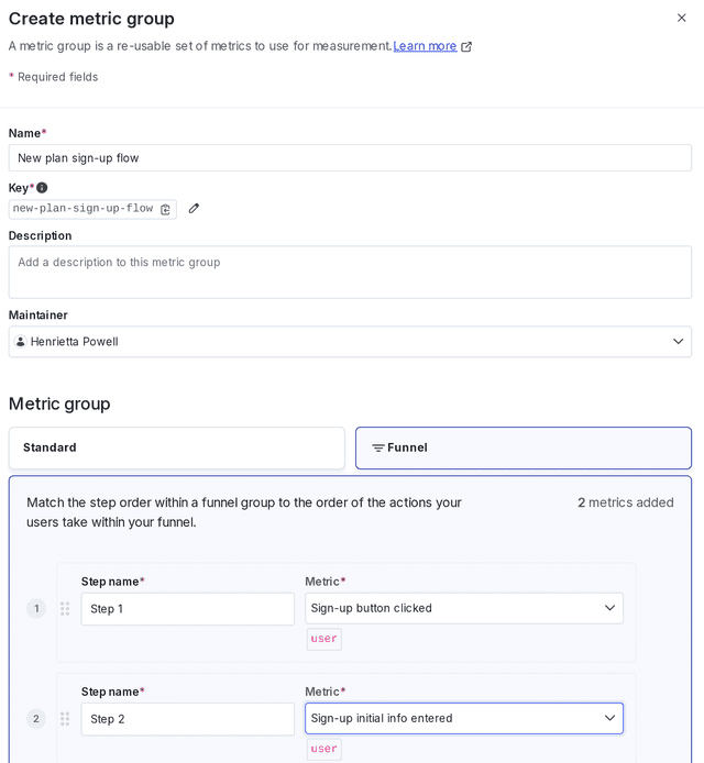 A funnel optimization group with two steps added.