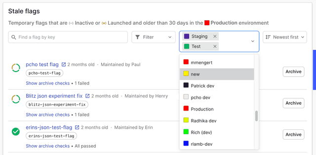 Comparing environments in the stale Flags list.