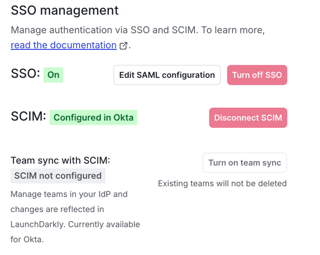 The "Turn on team sync" option within the "SSO management" section of the "Security" tab.