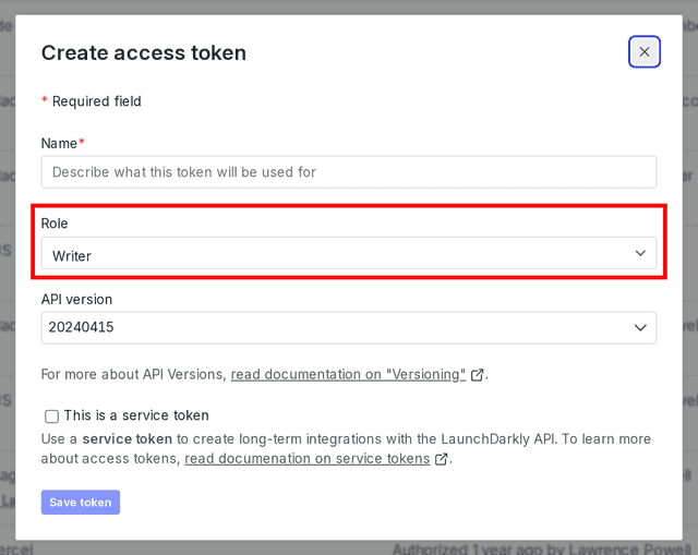 An access token with the Writer role called out.