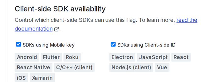 The "Client-side SDK availability" section of a flag's "Settings" page.