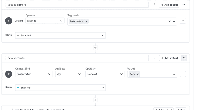 Two rules, targeting a segment and an organization context.