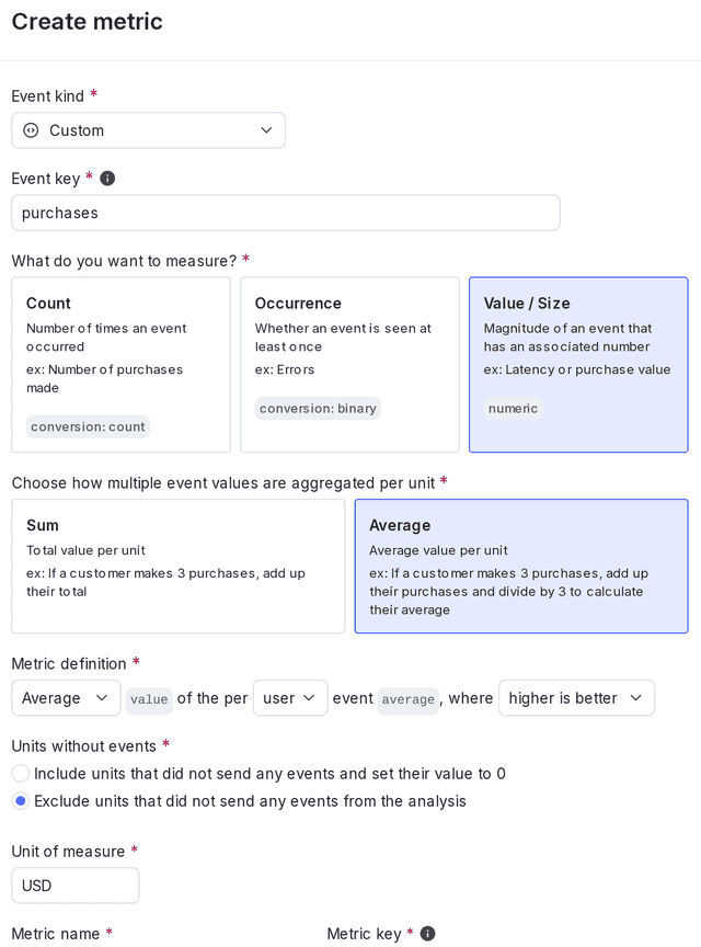 The metric creation dialog.