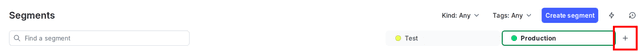 The "Segments" list with the "+" icon to add environments called out.